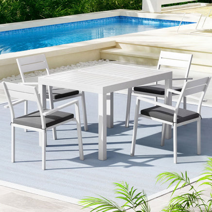 Gardeon Outdoor Dining Set 5 Piece Aluminum Extendable Table Setting White