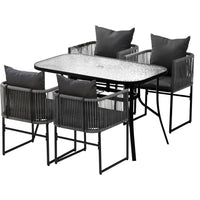 Gardeon 5PCS Outdoor Dining Set Table and Chairs Rope Patio Furniture Garden Black