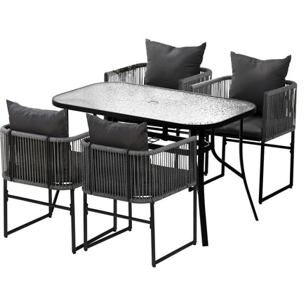 Gardeon 5PCS Outdoor Dining Set Table and Chairs Rope Patio Furniture Garden Black