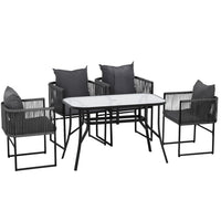 Gardeon 5PCS Outdoor Dining Set Table and Chairs Rope Patio Furniture Garden Black