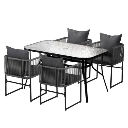Gardeon 5PC Outdoor Dining Set Table and Chairs Patio Furniture Garden Bistro Set Black