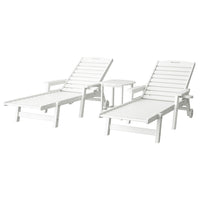 Gardeon Sun Lounge Lounger Beach Chair HDPE Patio Outdoor Furniture with Wheels White