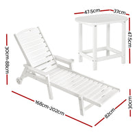 Gardeon Sun Lounge Lounger Beach Chair HDPE Patio Outdoor Furniture with Wheels White