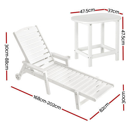 Gardeon Sun Lounge Lounger Beach Chair HDPE Patio Outdoor Furniture with Wheels White