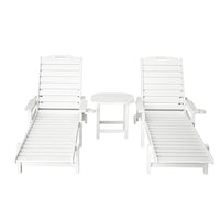 Gardeon Sun Lounge Lounger Beach Chair HDPE Patio Outdoor Furniture with Wheels White