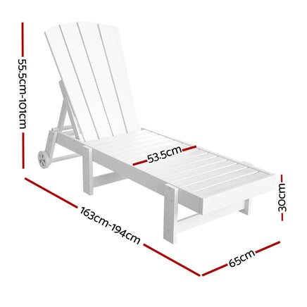 Gardeon Sun Lounge Beach Chair HDPE Adirondack Lounger Patio Outdoor Furniture with Wheels White