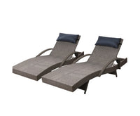 Set of 2 Sun Lounge Outdoor Furniture Wicker Lounger Rattan Day Bed Garden Patio Grey