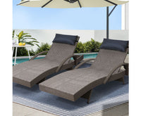 Set of 2 Sun Lounge Outdoor Furniture Wicker Lounger Rattan Day Bed Garden Patio Grey