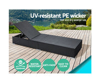 Sun Lounge Wicker Lounger Outdoor Furniture Rattan Garden Day Bed Sofa Black