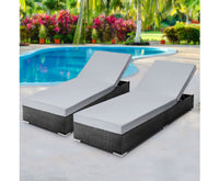 Sun Lounge Wicker Lounger Outdoor Furniture Rattan Garden Day Bed Sofa Black