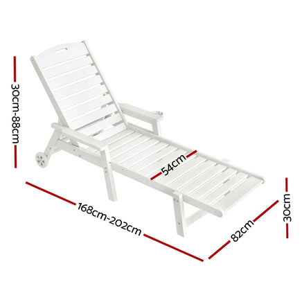 Gardeon Sun Lounge Lounger Beach Chair HDPE Patio Outdoor Furniture with Wheels White