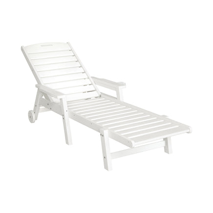 Gardeon Sun Lounge Lounger Beach Chair HDPE Patio Outdoor Furniture with Wheels White