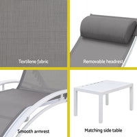 Gardeon 3PC Sun Lounge Outdoor Lounger Table Chairs Steel Patio Furniture Garden