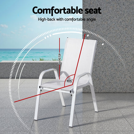 Gardeon 2PC Outdoor Dining Chairs Stackable Lounge Chair Patio Furniture White