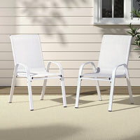 Gardeon 2PC Outdoor Dining Chairs Stackable Lounge Chair Patio Furniture White
