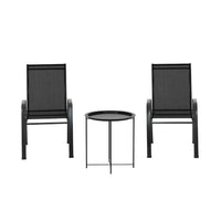 Gardeon 3PC Outdoor Bistro Set Patio Furniture Table and Chairs Stackable Black