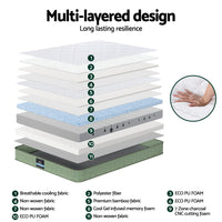 Giselle 25cm Memory Foam Mattress Dual Layer Zipper Cover Cool Charcoal Foam Mattresses Double