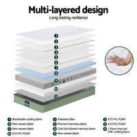 Giselle 25cm Memory Foam Mattress Dual Layer Zipper Cover Cool Charcoal Foam Mattresses King Single