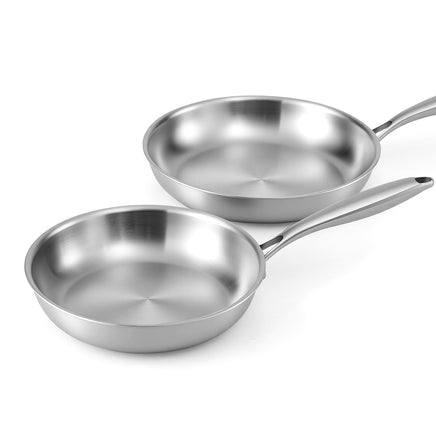 5-star Chef Frying Pan Stainless Steel Uncoated Twin Frypan Set 25/30cm Silver