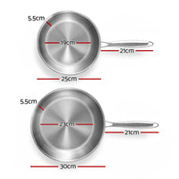 5-star Chef Frying Pan Stainless Steel Uncoated Twin Frypan Set 25/30cm Silver