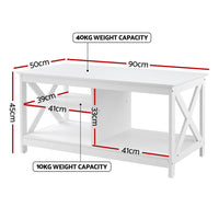Artiss Coffee Table Storage Shelf White