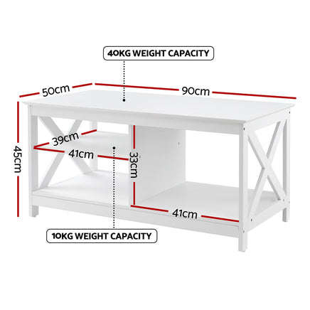 Artiss Coffee Table Storage Shelf White