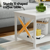 Artiss Coffee Table Storage Shelf White