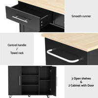 Artiss Kitchen Island Trolley Rolling Serving Cart Storage Drawer Cabinet 100cm Black