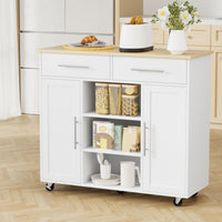 Artiss Kitchen Island Trolley Rolling Serving Cart Storage Drawer Cabinet 100cm White