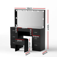 Artiss Dressing Table Vanity Desk Set Stool 10 Led Bulbs Black