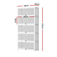 Artiss 5-Tier Display Cabinet Storage Bookshelf Clear Shelf White
