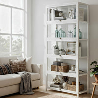 Artiss 5-Tier Display Cabinet Storage Bookshelf Clear Shelf White
