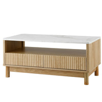 Artiss Coffee Table Drawer Shelf Marble Effect Wood&White