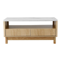 Artiss Coffee Table Drawer Shelf Marble Effect Wood&White
