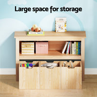 Keezi Kids Bookshelf 3 Drawers Storage Children Bookcase Toy Organiser Display Wooden