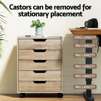 Artiss 5-Drawer Filing Cabinet Mobile Rolling Storage Cabinet Chest of Drawers Stand Scratch Beige