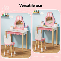 1 Set of Keezi Kids Dressing Table Wooden Bunny Pink