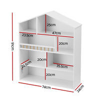 Keezi 4 Tiers Kids Bookshelf Wooden Bookcase Display Storage Organiser Cabinet White