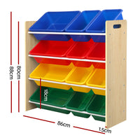 Keezi Kids Toy Box 12 Bins Bookshelf Organiser Children Storage Rack