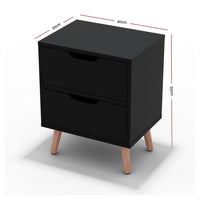 Artiss Bedside Table 2 Drawers - BODEN Black