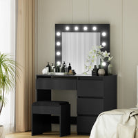 Artiss Dressing Table Set Stool 12 Led Bulbs Black