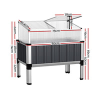 Green Fingers Raised Garden Bed x2 80x49x74cm Greenhouse Planter Box Galvanised Herb