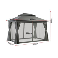 Instahut Gazebo 3x4m Canopy Outdoor Steel Frame Patio Tent Curtains Marquee Grey