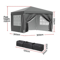 Instahut Gazebo 3x3 Pop Up Marquee Folding Tent Wedding Gazebos Camping Outdoor Shade Canopy Gray