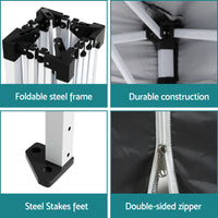 Instahut Gazebo 3x3 Pop Up Marquee Folding Tent Wedding Gazebos Camping Outdoor Shade Canopy Gray