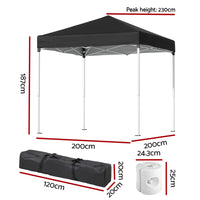 Instahut Gazebo 2x2m Outdoor Patio Garden Marquee Shade w/ Base Pods Black