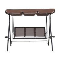 Outdoor Swing Chair Garden Chair Canopy Cup Holder 3 Seater Brown