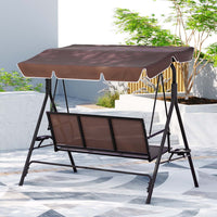 Outdoor Swing Chair Garden Chair Canopy Cup Holder 3 Seater Brown