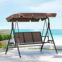 Outdoor Swing Chair Garden Chair Canopy Cup Holder 3 Seater Brown