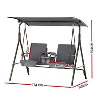 Gardeon Outdoor Swing Chair Garden Chair Canopy Cup Holder 2 Seater Grey